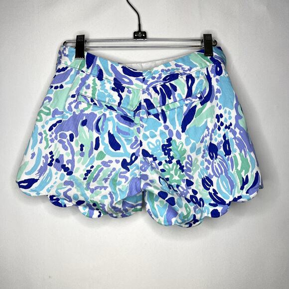 Lilly Pulitzer Blue Floral Buttercup Shorts Scallop Hem 100% Cotton Summer 00 - Picture 7 of 12